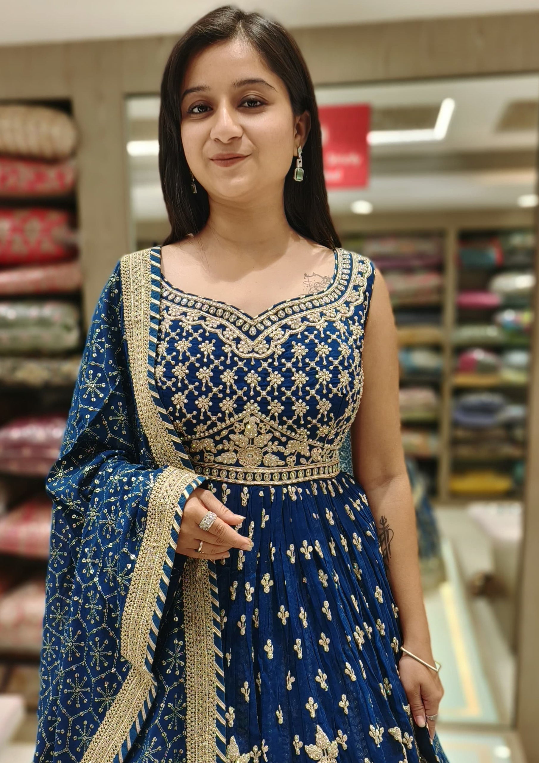 Navy Blue Color Georgette Kasap Work Lehenga With Top
